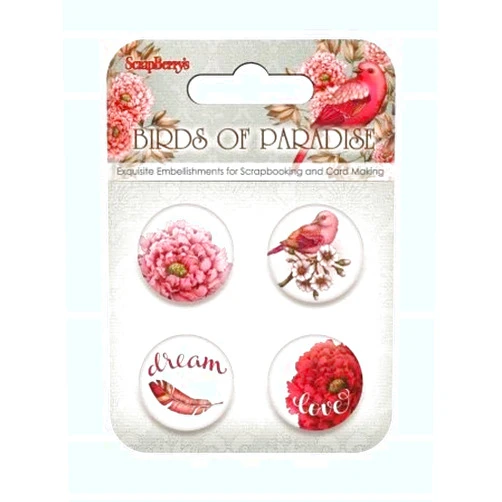 ScrapBerry's No. 2 Metal Buttons Birds of Paradise Embellishments 4/Pkg