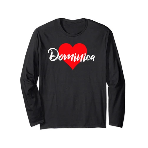 Novelty Dominican Vacation Merch Memorabilia I Love Dominica Heart For Men Women Souvenir Stuff Long Sleeve T-Shirt
