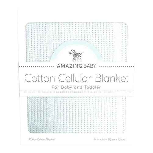 Amazing Baby Cellular Blanket, Premium Cotton Knit, Ultra Soft, Breathable, Cozy Gift for Baby Boys and Girls, Favorite Toddler Blanket, 44 x 44 inches (112 x 112 cm), Soft Blue