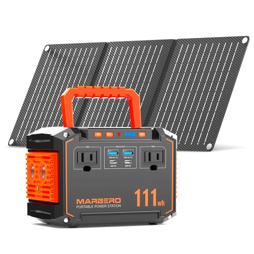 MARBERO 150W Peak Solar Generator with 30W Solar Panel 111Wh Camping Portable Power Station 110V Power Bank with AC Outlet(2*USB A, 2*USB C, 2*AC) for Outdoor Travel Home Blackout Emergency Hurricane