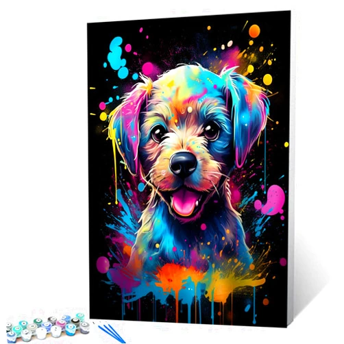 Tucocoo Cute Puppy Paint by Number for Adults, DIY Digital Oil Painting Kits on Canvas with Brushes and Acrylic Pigment, Colorful Graffiti Dog Animal Picture for Home Decor Gift 16x20inch (Frameless)