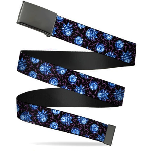Buckle-Down Rick and Morty Belt, Flip Web Belt Rick and Morty Electric Faces Black Blues, Adjustable