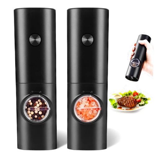 Gulex Electric Salt and Pepper Grinder Set Salt Mill, Battery Powered Automatic Pepper Mill, Ceramic Grinder with Adjustable Coarseness, LED Light, and Salt Mill Refillable, One Hand Operation (set)