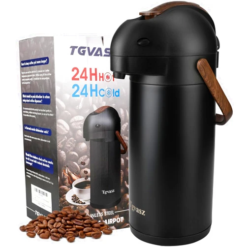 Tgvasz Airpot Coffee Dispenser with Pump Hot Drink Dispenser, Insulated Thermal Coffee Carafe for Keeping Hot - Cold Water, Party Chocolate Drinks & Stainless Steel Thermos Urn Thermal Beverage