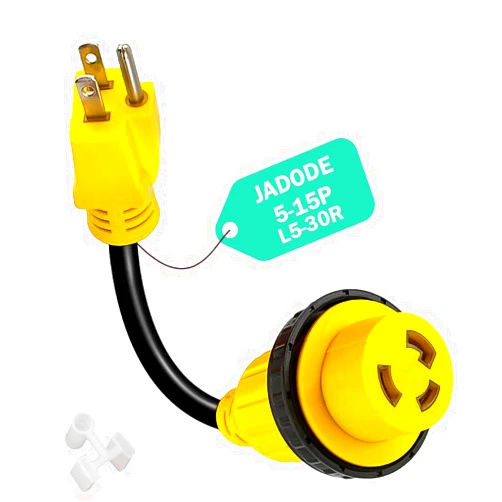 JADODE RV Adapter Cord Twist-Lock 30 Amp to 15 Amp 12 inch Length NEMA 5-15P to L5-30R RV Power Adapter Plug Heavy 3 Prong Male Plug with 10 AWG 100% Copper Wiring RV Generator Adapter UL ETL Listed