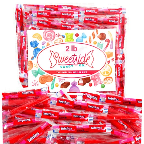 SWEETSIDE CANDY CO. Twizzlers Pull n Peel Cherry Twists Candy - Chewy, Soft and Melt-in-Your-Mouth Red Licorice Twizzlers Individually Wrapped Sweets to Satisfy Sweet Tooth Cravings - Delicious Red Candy For Easter, Kids, 2lb