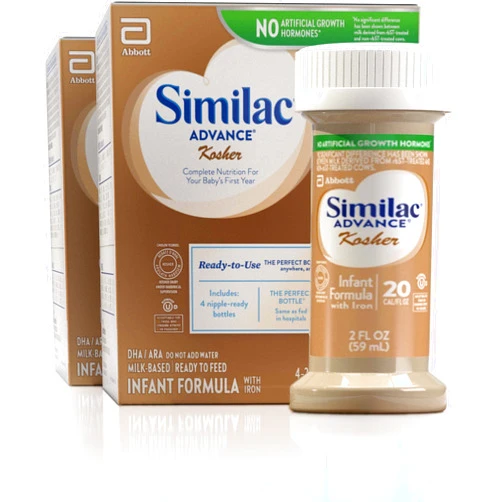 Similac Advance Kosher Infant Formula with Iron, 2 Fl OZ - 4 Bottles (2 Pack = 8 Bottles) Milk Based, Ready To Feed, Resealable Bottle, Cholov Yisroel, (0-12 Months)