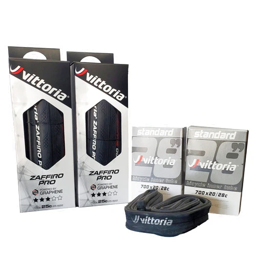 Vittoria Zaffiro Pro G2.0 Road Bike Tires Set with Inner Tubes - Includes 2 Zaffiro Pro Tires (700x25c) Plus 2 Standard Tubes (700X20/28 48mm) - Performance Training in All Conditions (Full Black)