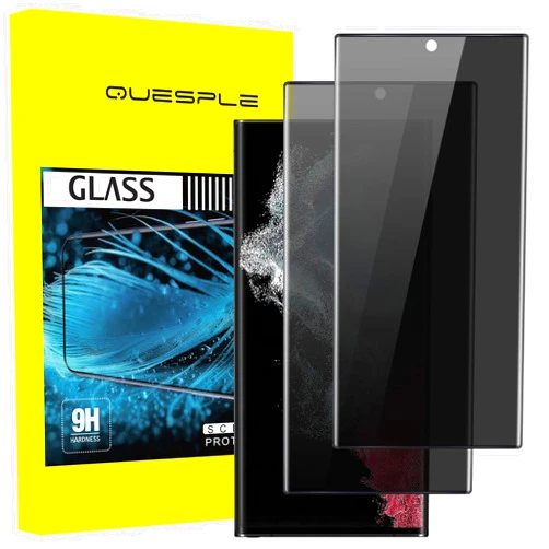 QUESPLE [2 Pack Privacy Screen Protector for Samsung Galaxy S22 Ultra 6.8 Inch, 9H Tempered Glass, Easy Installation, High Sensitivity, Case Friendly [Does not support fingerprints]