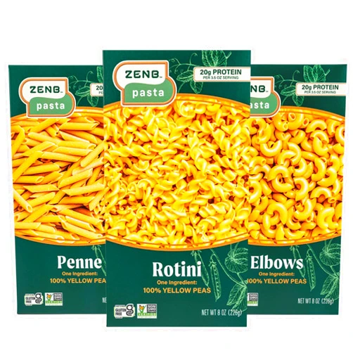 ZENB Plant Based Rotini, Elbow, and Penne Variety Pack Pasta - Made From 100% Yellow Peas, Gluten Free, Non-GMO & Vegan, 20g of Protein & 12g of Fiber In Each Serving - (Pack of 3)