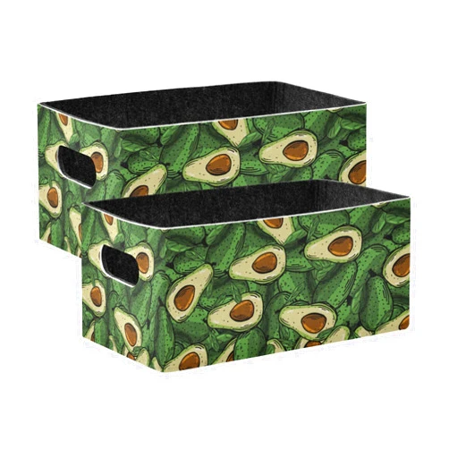 xigua Cartoon Avocado Pattern Storage Bins Set of 2,Collapsible Storage Cube Home Decor Storage Baskets Organizer for Toys Books Shelves Closet Laundry Nursery