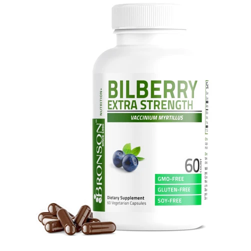 Bronson Bilberry Extra Strength Vaccinium Myrtillus, Promotes Eye Health and Supports Healthy Vision - Non GMO, 60 Vegetarian Capsules