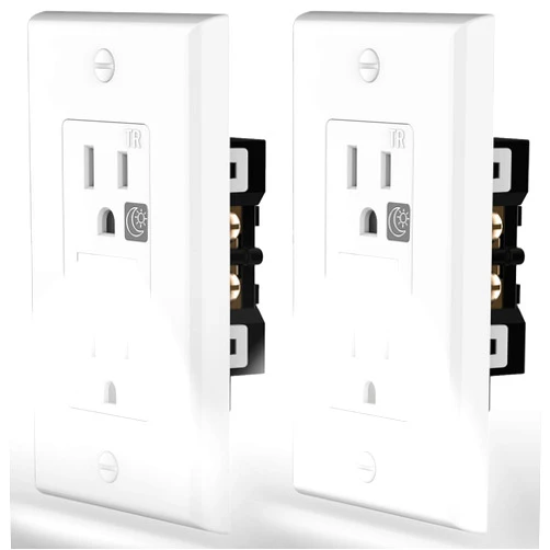 SOZULAMP Wall Outlet Receptacle with Night Light,Daylight LED Nightlight Electrical Outlets,Tamper Resistant(TR) Decorator Receptacle,125 V 15 Amp,2 Pole 3 Wire,White(2 Pack)