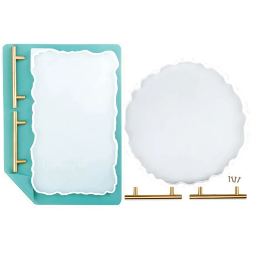 Booshow Silicone Resin Tray Mold Geode Agate XL 13inch Round Silicone Tray Mold & Gold Handles with A3 Extra Large Silicone Sheet for DIY Crafts