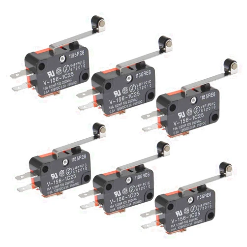 BUYGOO 6Pcs V-156-1C25 Micro Limit Switch with Hinge Roller Momentary SPDT Snap Action for Arduino CYT1046