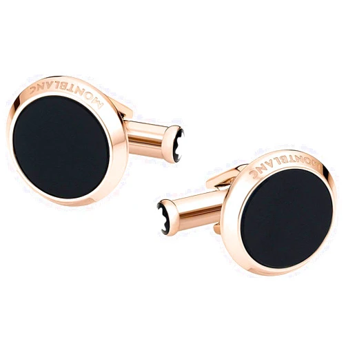 MONTBLANC Cufflinks, Stainless Steel Round, Rose Gold PVD Finish, Onix 116663