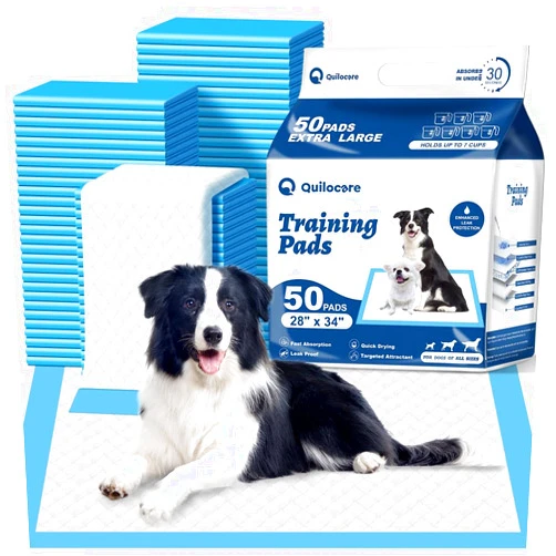 Q Quilocare 50 Count 28” x 34” XL Disposable Dog Pee Pads, Super Absorbent Leakproof Quick Drying Puppy Pee Pads for Dogs, Extra Large Disposable Dog Training Pads