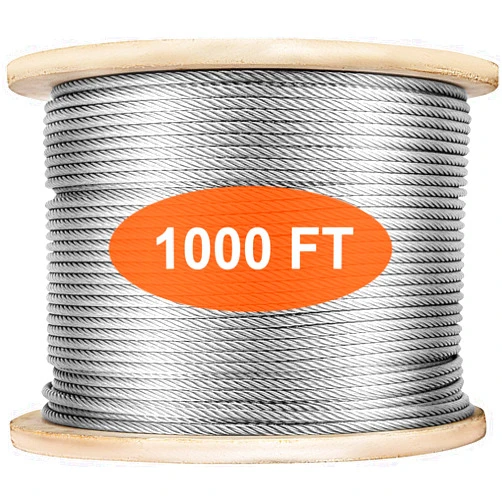 VEVOR 1/8 T316 Stainless Steel Cable 1000FT, 1x19 Tighter Core Cable Railing System Wire Rope Aircraft Deck Railing Kit Fence Wire