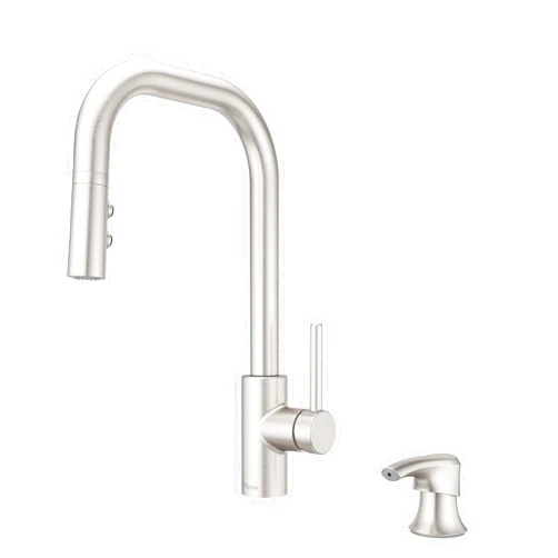 Pfister Zanna Kitchen Faucet with Pull Down Sprayer and Soap Dispenser, Single Handle, High Arc, Spot Defense Stainless Steel Finish, F5297ZNRGS