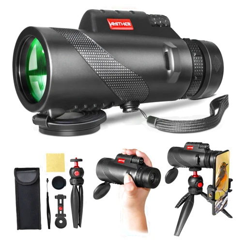 AMITHER 80x100 Monocular Telescope for Smartphones - High Powered HD Monocular with Tripod & Adapter, Low Light Vision for Adults - for Wildlife, Bird Watching, Hunting, Hiking