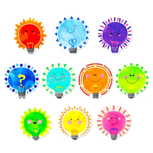 Gethelud 50 PCS Light Bulb Cutouts, Double-Sided Printing Lighting Accents Cut-Outs Bulletin Board Classroom Decoration in 10 Designs Holiday Decoration Party Supplies for Kids Teacher Student