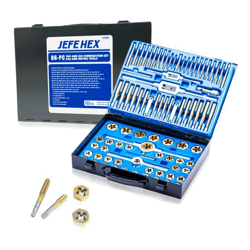 JEFE HEX SAE & Metric Tap and Die Set, Coarse and Fine Threads for Creating Repairing Tapping Coarse and Fine Internal Threads and External Threads with Storage Case