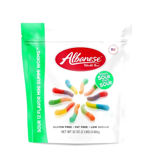 Albanese World's Best Sour 12 Flavor Mini Gummi Worms Candy, 32 Oz Bag