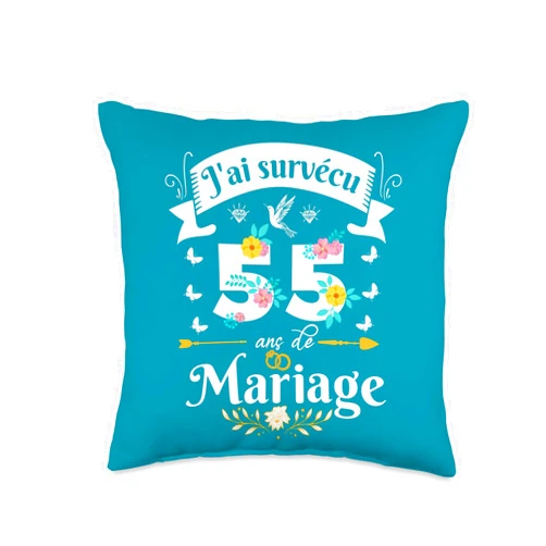 Idée Cadeau Anniversaire De Mariage Pour Couple J'Ai Survécu 55 Ans De Mariage Cadeau Anniversaire Femme Throw Pillow, 16x16, Multicolor