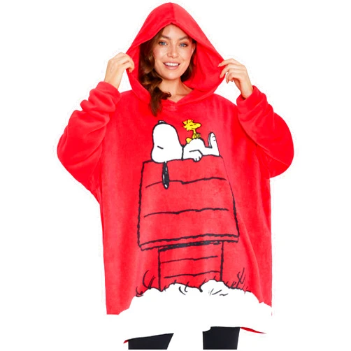 Peanuts Snoopy Hoodie Blanket Women Teens Oversized Fleece Poncho Wearable Blanket Sweatshirt Loungewear Gifts for Women