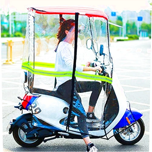 WJYLM Electric Cycling Bike Rain Canopy Cover - Universal Fully Enclosed Motor Scooter Transparent Curtain with Sunshade and Rearviewmirror - Ideal Mobility Scooter Sunshade Rain Cover in White, Red