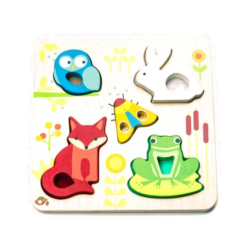 Tender Leaf Toys - Touchy Feely Animals - 5 Piece Wooden Shape Recognition and Dexterity Puzzle - Encourages Language Development - Kids 18 Months +