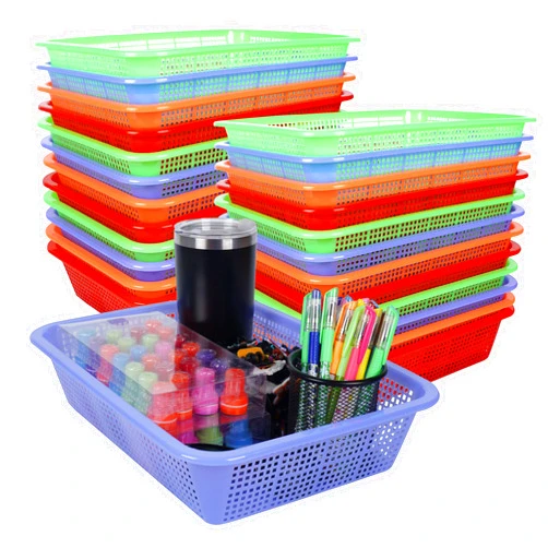 Kolewo4ever 24 Pack Classroom Storage Baskets Pencil Organizer Bins 13.5 x 10 x 3 Inch Paper Trays Basket Plastic Book Basket for Classroom Library Organizer