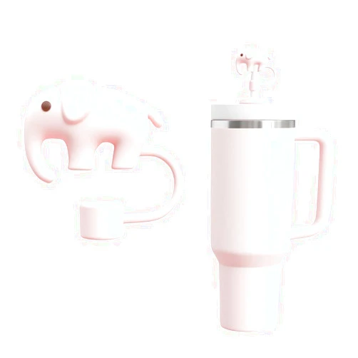 AXMCCH Straw Cover for Stanley Cup 10mm 0.4in Pink Elephant Shape Silicone Straw Topper for Stanley Tumbler 30Oz&40Oz