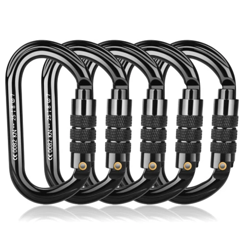 FVW CE Certified Auto Locking Climbing Carabiners, Professional 25KN (5620 lbs) Heavy Duty Caribeaners for Rappelling Swing Rescue & Gym etc, Large D-Shaped Carabiners, 5 Pack