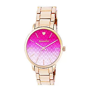 Accessorize Women's Quartz Watch with Pink Dial Analogue Display and Rose Gold Bracelet AZ4012