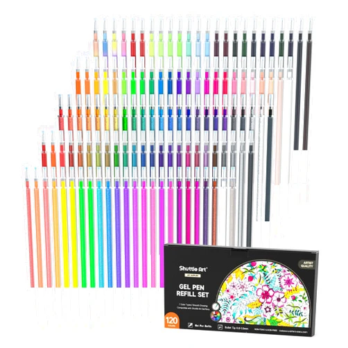 Shuttle Art Gel Pen Refills, Shuttle Art 120 Colors (No Duplicates) Gel Pen Refills, 7 Color Types for Kids Adults Coloring Books Drawing Doodling Crafts Scrapbooking Journaling
