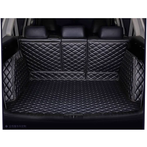 DMZTZMJ Full Coverage Protection Car Cargo Liner Compatible with Ford-Audi-Mercedes-BMW-Porsche-Acura-Honda-Toyota Waterproof Luxury Leather Trunk Mat (Black with Black Stitching)
