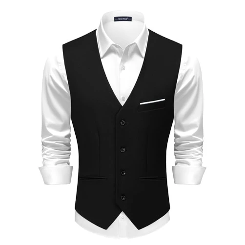 MAGE MALE Men's Suit Vests Casual Formal Dress Vest Business Slim Fit Waistcoat Vest with 3 Real Pockets for Suits Tuxedo