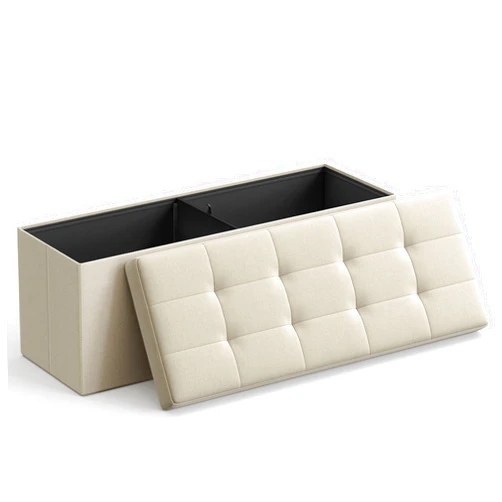 SONGMICS 43 Inches Folding Storage Ottoman Bench, Storage Chest, Foot Rest Stool, Bedroom Bench with Storage, Beige ULSF77BE
