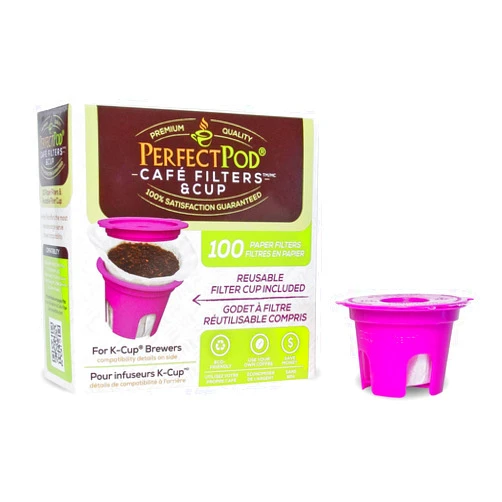 Perfect Pod Cafe Filters & Cup Reusable Coffee Pod Starter Pack - Compatible with Keurig and Select Single Cup Coffee Machines