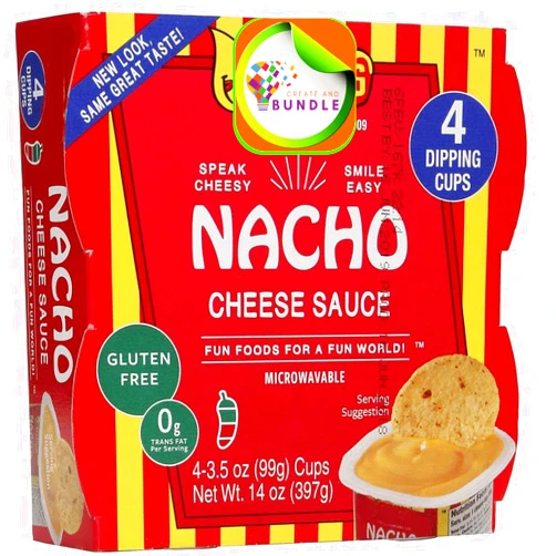 Create and Bundle Nacho Cheese Dip 14 oz Total – 4 Individual Cups 3.5 oz Each – Snack for Nachos, Parties, Lunches – Includes CreateAndBundle Sticker