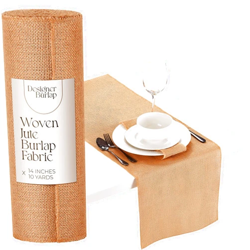 Designer Burlap Table Runner - for Farmhouse-Style Dining Room - Burlap Roll Woven Jute Fabric Placemats or Centerpieces -Rustic Home Decor for Coffee, Tea, & Outdoor Tables - Long Roll (14in*10yards)