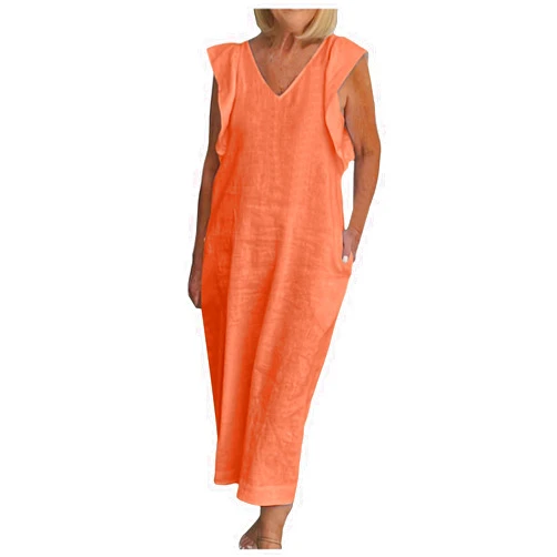 Eduavar Maxi Dress for Women Beach Vacation, Summer Dresses for Women Casual Loose V Neck Sleeveless Long Dress with Pockets