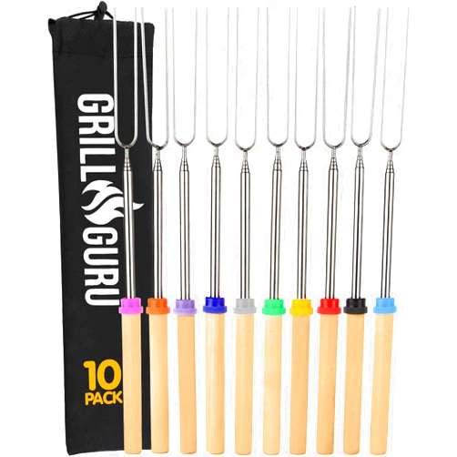 Grill Guru Smores Sticks for Fire Pit - Accessories for Campfire Marshmallow Roasting Sticks Smores Kit Outdoor-Smore Skewers Hot Dog Fork For Outside, Camping Essentials Bonfire Gear Long 32