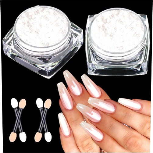 BISHENGYF Pearl Chrome Nail Powder:【Super Transparent】 White Pearl Chrome Nail Powder Ice Shimmer Jewelry Transparent Aurora Glazed Donut Chrome Nail Powder for Nails Art DIY