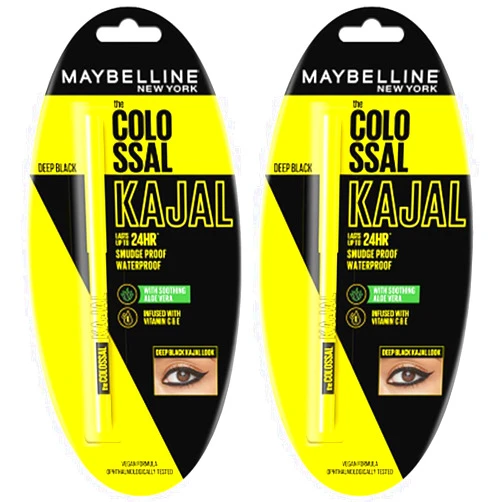 Beauty Maybeline Kajal Universal Beauty Maybeline New York Colossal Kajal Dark Black, Waterproof Kajal, 24Hrs Stay Kajal 0.35G (Pack Of 2)