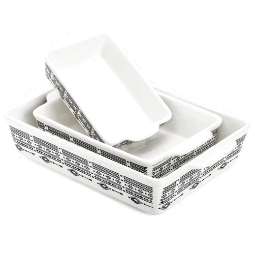 YOUEON Set of 3 Ceramic Baking Dish with Handles, Porcelain Bakeware Set with Boho Pattern, Casserole Dish, Lasagna Pans, Rectangular Baking Dish for Kitchen, Cooking, Cake Dinner