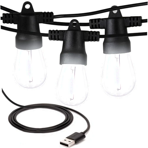 Brightech Ambience Pro USB Powered String Lights - 24 Ft Commercial Grade Waterproof String Lights, Outdoor Shatterproof Patio Lights for Camping, Christmas, Backyard, Porch - 1W LED Soft White Light