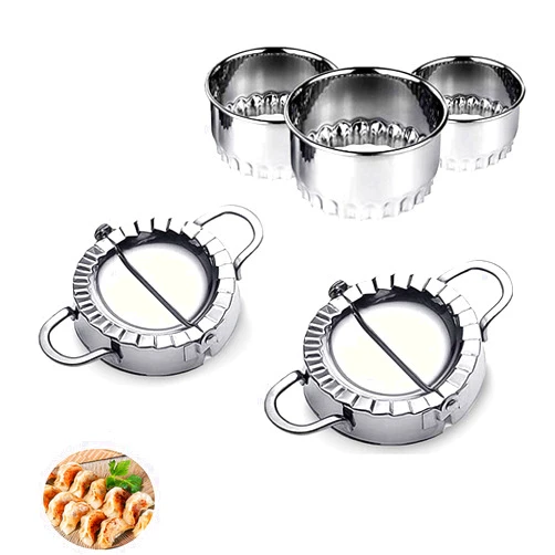 Apexchef 5PC Dumpling Tool Set by Apexchef | Stainless Steel Home Kitchen Manual Dumpling and Ravioli Molds with Dough Cutter (Small Large Cutters)