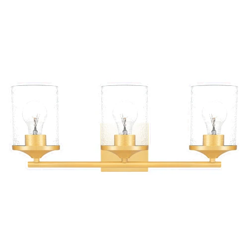 Quoizel Abner Bath Vanity Lights, 21 Inch, 3-Light Aged Brass Bathroom Lighting Fixtures Over Mirror, Clear Hammered Glass, Transitional Industrial Wall Mount Light for Bathroom